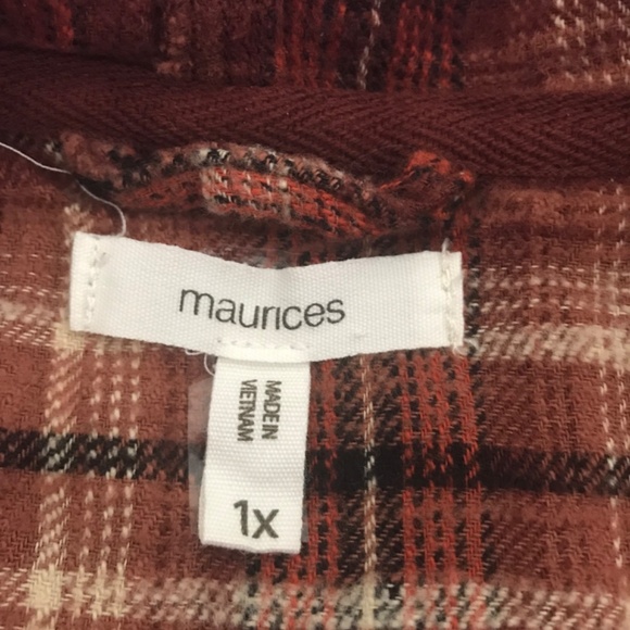 Maurices Cabin Plaid Hooded Boyfriend Flannel Tunic Shirt Plus Size 1X Brown - Picture 6 of 7